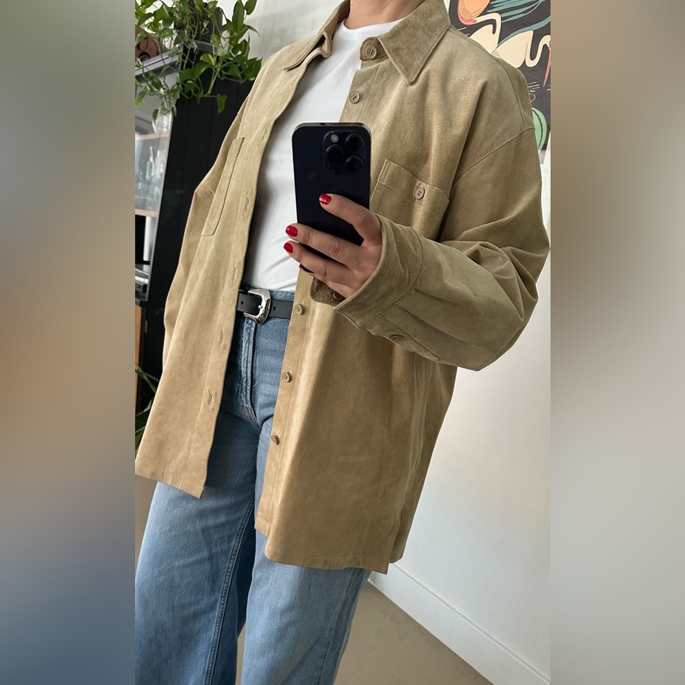 Vintage Genuine Leather Overshirt / Shacket – Sand Tan Distressed Patina